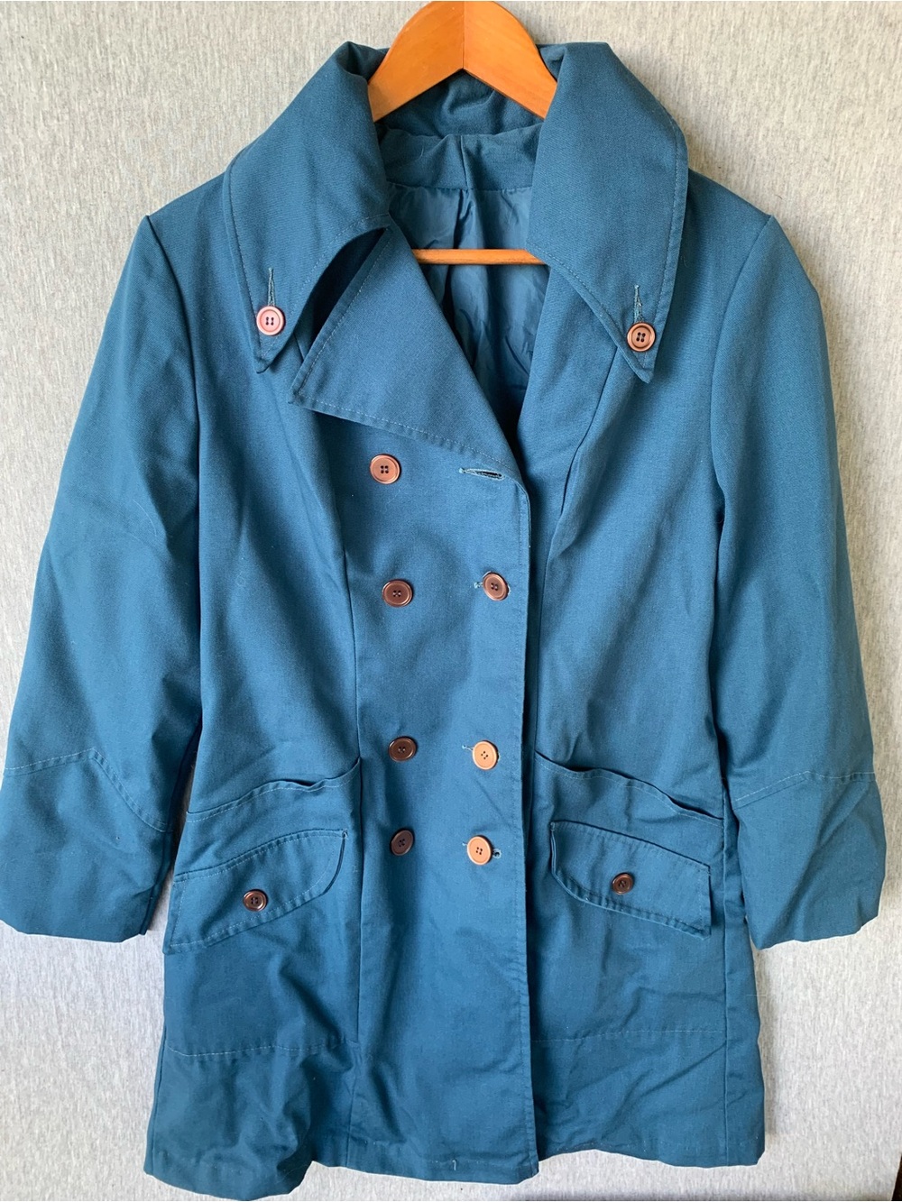 Vintage London Fog Wamsutta Teal Double-Breasted Trench Coat 60s 70s